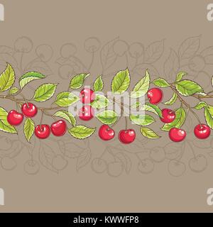 Cherry Vektor horizontale nahtlose Muster auf farbigen Hintergrund Stock Vektor