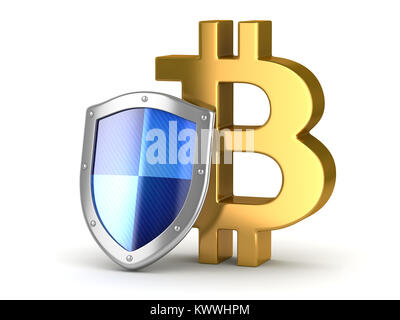 Schutz Bitcoin Geld, Dies ist eine 3D-gerenderte Computer generierten Bildes. Auf weiß isoliert. Stockfoto