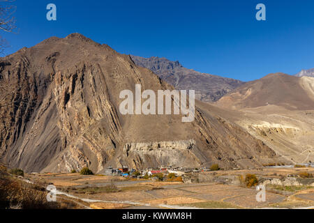 Blick auf Kagbeni Dorf liegt im Tal des Kali Gandaki Fluss, Nepal Stockfoto