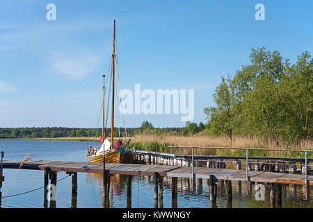 Zeesenboot, einem traditionellen hölzernen Segelboot im Hafen von Pruchten, Fischland, Mecklenburg-Vorpommern, Ostsee, Deutschland, Europa Stockfoto