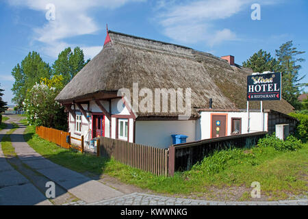 Fachwerkhäuser strohgedeckten Haus in Wustrow, Fishland, Mecklenburg-Vorpommern, Ostsee, Deutschland, Europa Stockfoto