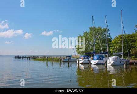 Segelboote im Hafen von Wustrow, Fishland, Mecklenburg-Vorpommern, Ostsee, Deutschland, Europa Stockfoto