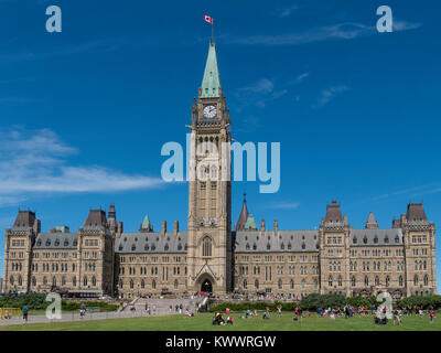 Center Block und Peace Tower, Parliament Hill, Ottawa, Ontario, Kanada. Stockfoto