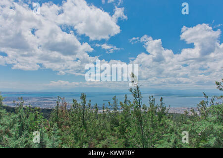 Stadt Thessaloniki und Golf von Thessaloniki, Panoramaaussicht Stockfoto