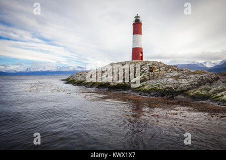 Leuchtturm Les Eclaireurs ist in der Nähe von Ushuaia in Feuerland in Argentinien. Stockfoto