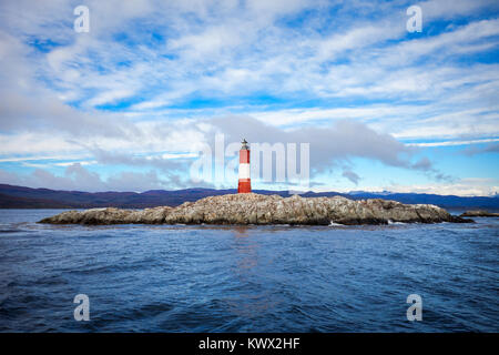 Leuchtturm Les Eclaireurs ist in der Nähe von Ushuaia in Feuerland in Argentinien. Stockfoto
