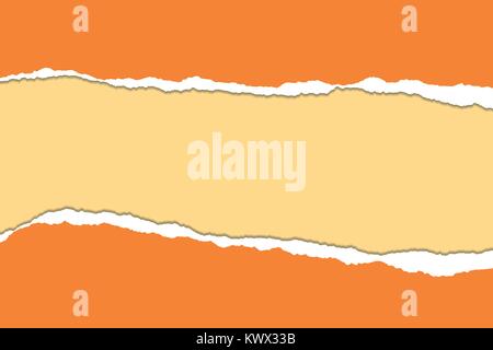 Vektor realistische Abbildung von Orange zerrissenes Papier auf gelbem Hintergrund mit Rahmen für Text Stock Vektor
