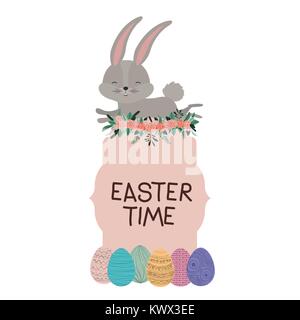 Ostern Rahmen mit Bunny auf der Oberseite und Ostereier und Ornament floral in bunten Silhouette Stock Vektor