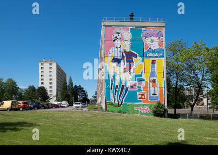 Rouen (Normandie, Frankreich): Wandbild, Street Art von Mart Aire auf dem Wald Gebäude Antrieb Fernand Wald im Bezirk des apins' Stockfoto