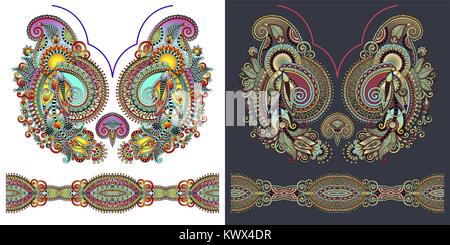 Halskette Stickerei drucken für Modedesign Stock Vektor