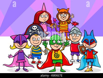 Cartoon Illustration der elementare Alter Kinder Zeichen an der Maske Kugel Stock Vektor