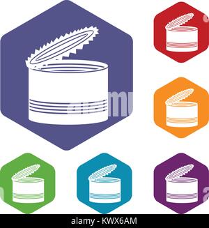 Zinn öffnen können Symbole Rhombus in verschiedenen Farben auf weißem Hintergrund einstellen Stock Vektor