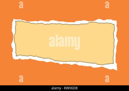 Vektor realistische Abbildung von Orange zerrissenes Papier auf gelbem Hintergrund mit Rahmen für Text Stock Vektor