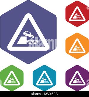 Riverbank Verkehrsschild Icons Set Rhombus in verschiedenen Farben auf weißem Hintergrund Stock Vektor