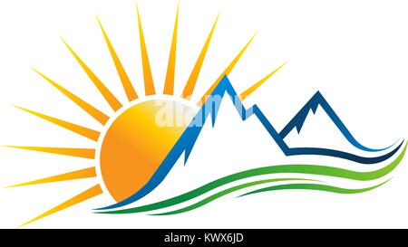 Sun Berge Logo Vector Illustration Stock Vektor