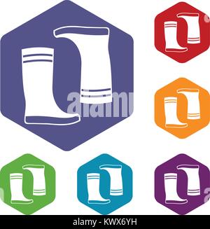 Gummistiefel Icons Set Rhombus in verschiedenen Farben auf weißem Hintergrund Stock Vektor