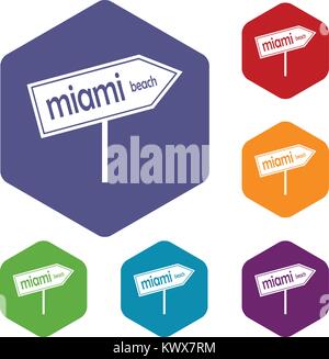 Miami Pfeil post Zeichen Symbole gesetzt Rhombus in verschiedenen Farben auf weißem Hintergrund Stock Vektor