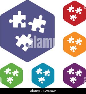 Puzzle Icons Set Rhombus in verschiedenen Farben auf weißem Hintergrund Stock Vektor