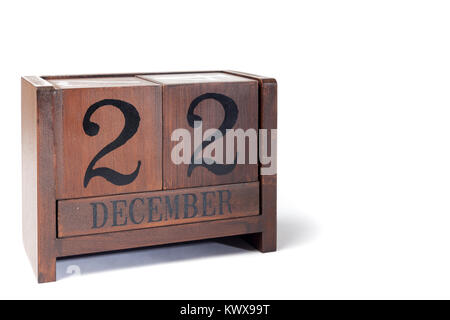 Holz- Perpetual Calendar 22. bis Dezember eingestellt Stockfoto