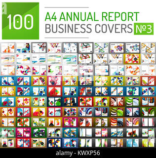 Mega Sammlung von 100 Business Jahresbericht Broschüre vorlagen, A4 Größe deckt mit geometrischen moderne Muster - Quadrate, Linien, Dreiecken erzeugt, w Stockfoto