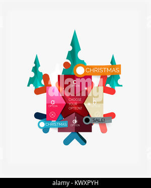 Papier Silvester und Weihnachten Etiketten und Aufkleber. Moderne info Banner Stockfoto