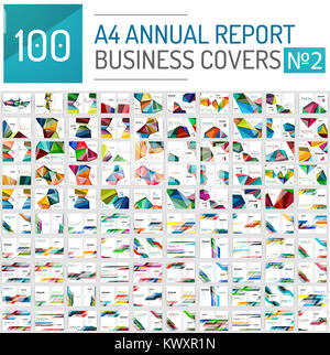 Mega Sammlung von 100 Business Jahresbericht Broschüre vorlagen, A4 Größe deckt mit geometrischen moderne Muster - Quadrate, Linien, Dreiecken erzeugt, w Stockfoto