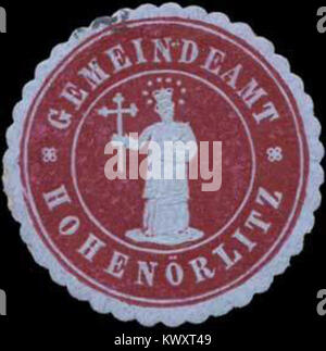 Eine Siegelmarke aus dem Gemeindeamt Hohenrölitz, die die kommunale Autorität repräsentiert und Einblick in die Verwaltung und Regierungsführung des 19. Jahrhunderts bietet. Stockfoto