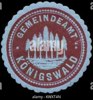 Es handelt sich um ein Bild eines historischen Siegelzeichens aus dem Gemeindeamt Königswald, das ein amtliches Zeichen oder Emblem darstellt, das in der Verwaltung der Stadt während ihrer Tätigkeit verwendet wurde. Stockfoto