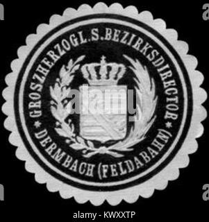 Dieser Titel bezieht sich auf eine Siegelmarke des Großherzoglich Sächsischen Bezirksdirektors in Dermbach, verbunden mit der Feldabahnbahn. Sie vertritt die Regionalregierung und die Verkehrsverwaltung in Sachsen. Stockfoto