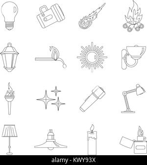 Light source symbols icons set, outline style Stock Vektor