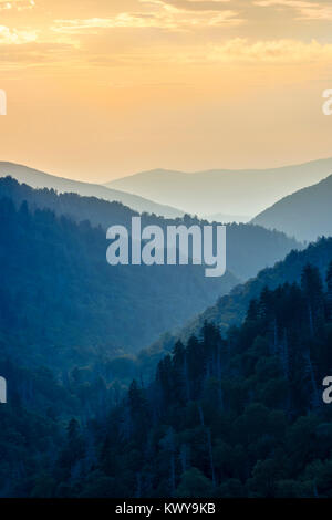 Sonnenuntergang vom Newfound Gap in Great Smoky Mountains National Park. Stockfoto