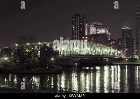Eitai-bashi Brücke in der Nähe des Monzen - nakacho Bereich der Sumida River Crossing in Tokio, Japan in der Nacht. Stockfoto