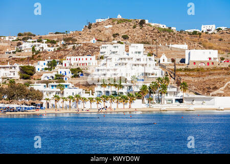 Ornos Beach auf der Insel Mykonos, Kykladen in Griechenland Stockfoto