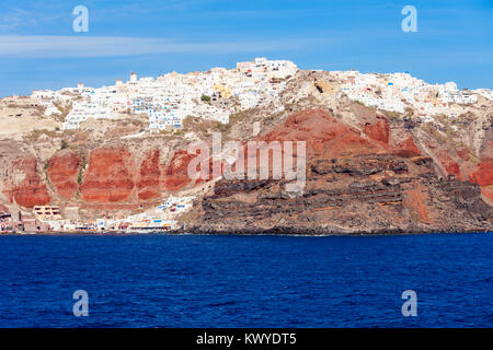 Die Insel Santorini Antenne Panoramaaussicht, Kykladen in Griechenland Stockfoto