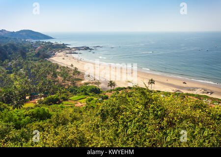 Vagator oder Ozran Beach Antenne Panoramablick in North Goa, Indien Stockfoto
