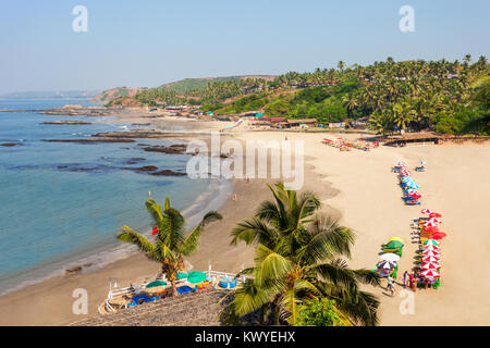Vagator oder Ozran Beach Antenne Panoramablick in North Goa, Indien Stockfoto