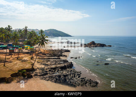 Vagator oder Ozran Beach Antenne Panoramablick in North Goa, Indien Stockfoto