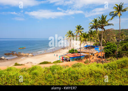 Vagator oder Ozran Beach Antenne Panoramablick in North Goa, Indien Stockfoto