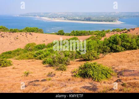 Morjim, Ashwem und Mandrem Beach Antenne Panoramablick vom Chapora Fort in North Goa, Indien Stockfoto