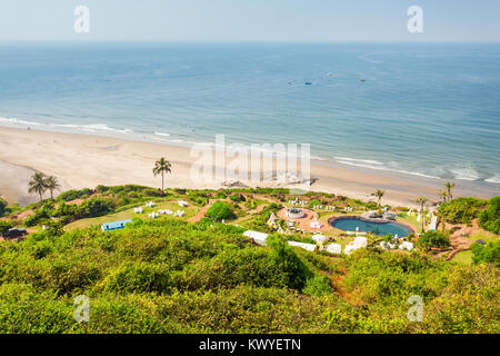 Vagator oder Ozran Beach Antenne Panoramablick in North Goa, Indien Stockfoto