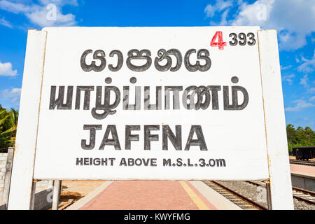 Jaffna Bahnhof ist ein Bahnhof in Jaffna, im Norden von Sri Lanka. Jaffna Bahnhof ist einer der verkehrsreichsten im Land. Stockfoto