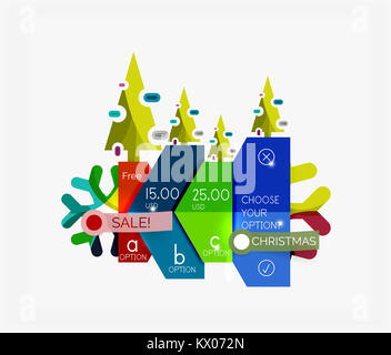Papier Silvester und Weihnachten Etiketten und Aufkleber. Moderne info Banner Stockfoto