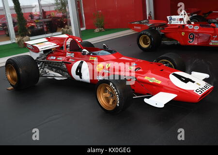 MUGELLO, IT, Oktober 2017: Vintage Ferrari F1 312 B 1970 von Clay Regazzoni und Jacky Ickx bei Paddock Show von Ferrari Jubiläum 1947-2017 im Mugello Stockfoto