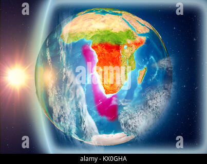 Namibia als aus dem Weltraum auf dem Planeten Erde bei Sonnenuntergang gesehen. 3D-Darstellung. Elemente dieses Bild von der NASA eingerichtet. Stockfoto