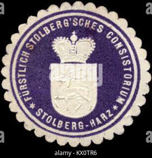 Das Siegel des fürstlichen Stolberger Konsistoriums in Stolberg, Harz, stellt die öffentliche Autorität in kirchlichen und administrativen Angelegenheiten dar Stockfoto