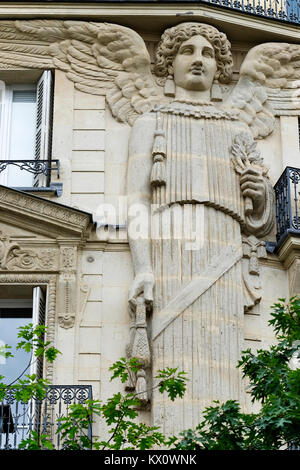 Frankreich, Paris (75), Engel der Seite einer Wohnung dekorieren in der 3. Arrondissement. Stockfoto