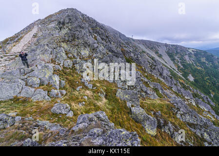 Schneekoppe im Riesengebirge Gebirge Sudeten, an der Grenze zwischen der Tschechischen Republik und in Polen Stockfoto