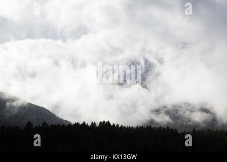 Der frühe winter storm Wolken und Nebel Clearing aus der Teton Bergen oberhalb der Baumgrenze Silhouette um Phelps See. Der Grand Teton National Park, Wyomin Stockfoto