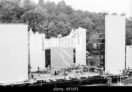 Bühne für Jean Michel Jarre Konzert Europa Tournee, die Inszenierung von Edwin Shirely Inszenierung in der Waldbhuene outdoor Auditorium in Berlin, Deutschland, 11. September 1993. Stockfoto