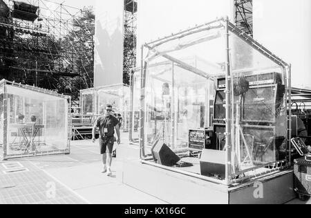 Bühne für Jean Michel Jarre Konzert Europa Tournee, die Inszenierung von Edwin Shirely Inszenierung in der Waldbhuene outdoor Auditorium in Berlin, Deutschland, 11. September 1993. Stockfoto